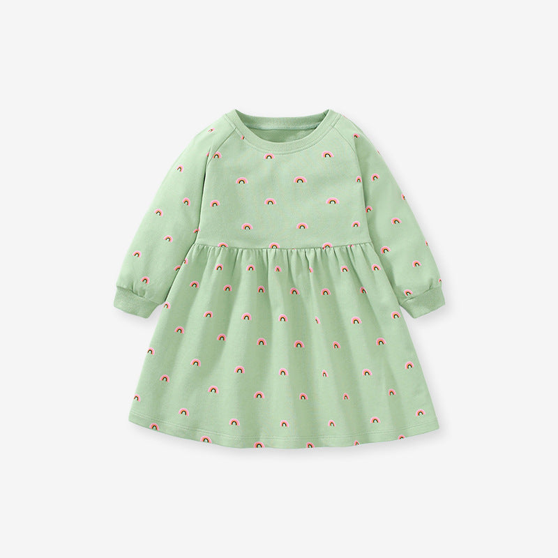 Autumn Girls Skirt Pure Cotton Princess Skirt Home Casual Long-Sleeved Children's Dress