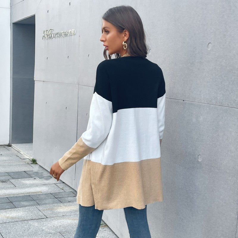 Autumn Winter Casual Sweater Fashion Color Long-Sleeved Cardigan Coat Women