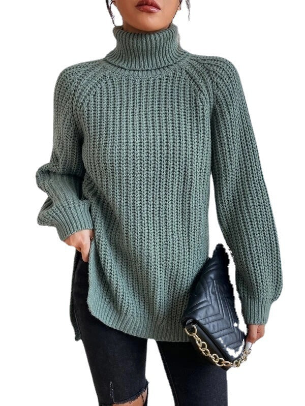Autumn/Winter New Rotator Sleeve High-Lapel Mid-Length Sweater Dress