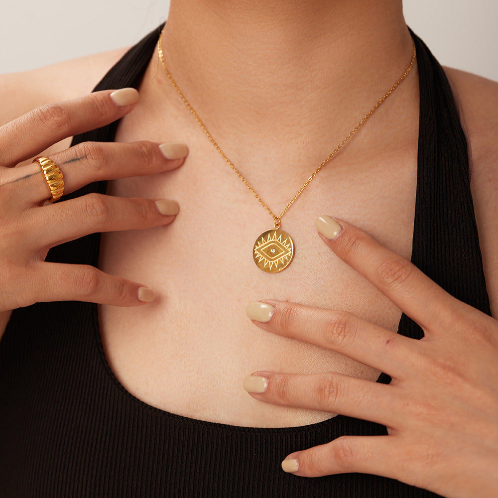 5pcs Devil Eyes Pendant Necklace 18K Gold Plated 316L Stainless Steel Coin Necklace For Men And Women Jewelry