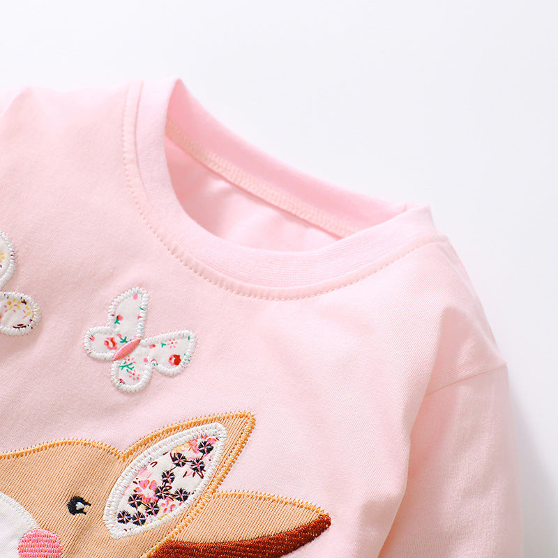Long Sleeve Girls T-Shirt Cute Animal Children's Top Pure Cotton Autumn Children's T-Shirt