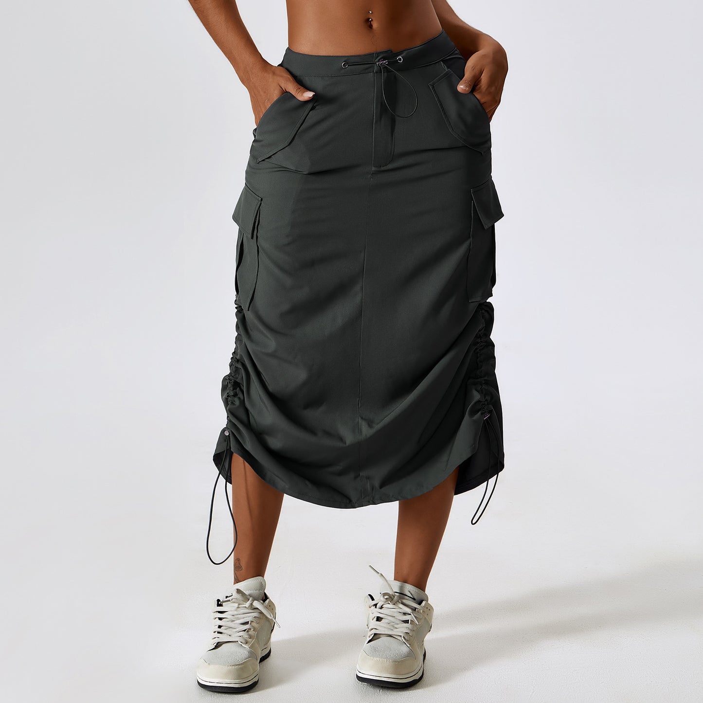 Vintage Cargo Skirt Waist Sports Casual Skirt Mid-Length Cargo Pocket Skirt