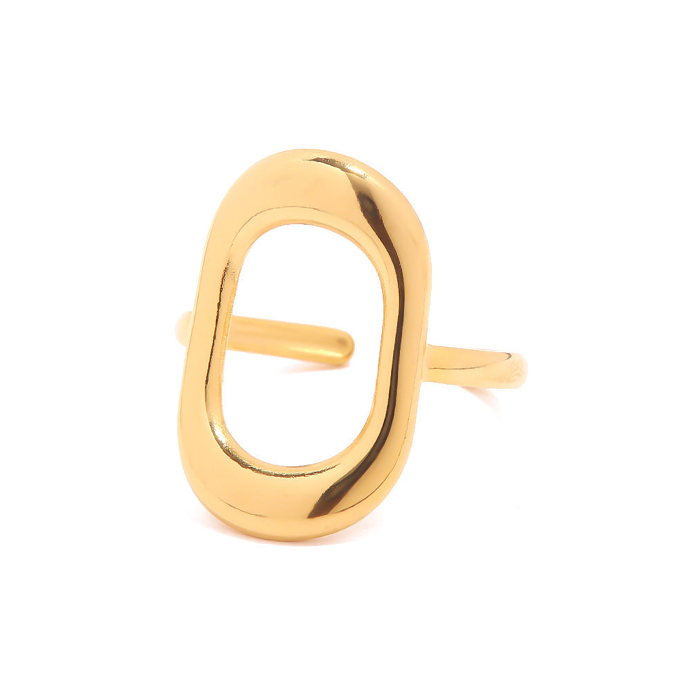 5pcs Fashion 18K Gold Hollow Geometric Rectangle Stainless Steel Ring Everything Matching Ring Accessories