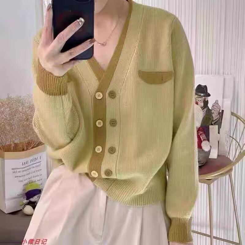 Small Fragrance Quality Double Breasted Knitted Cardigan Women's Design Sense Of Color Patchwork Small Soft Waxy Sweater Coat Top