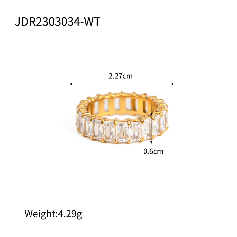5pcs Early Spring Color Stainless Steel Inset Zircon Ring Does Not Fade Niche Jewelry