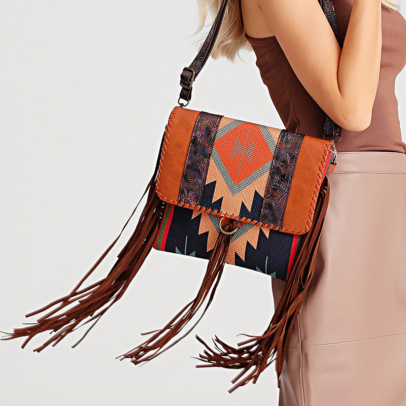 Retro Hand-Woven Flow Cotton And Linen Single Shoulder Crossbody For Women's Bags