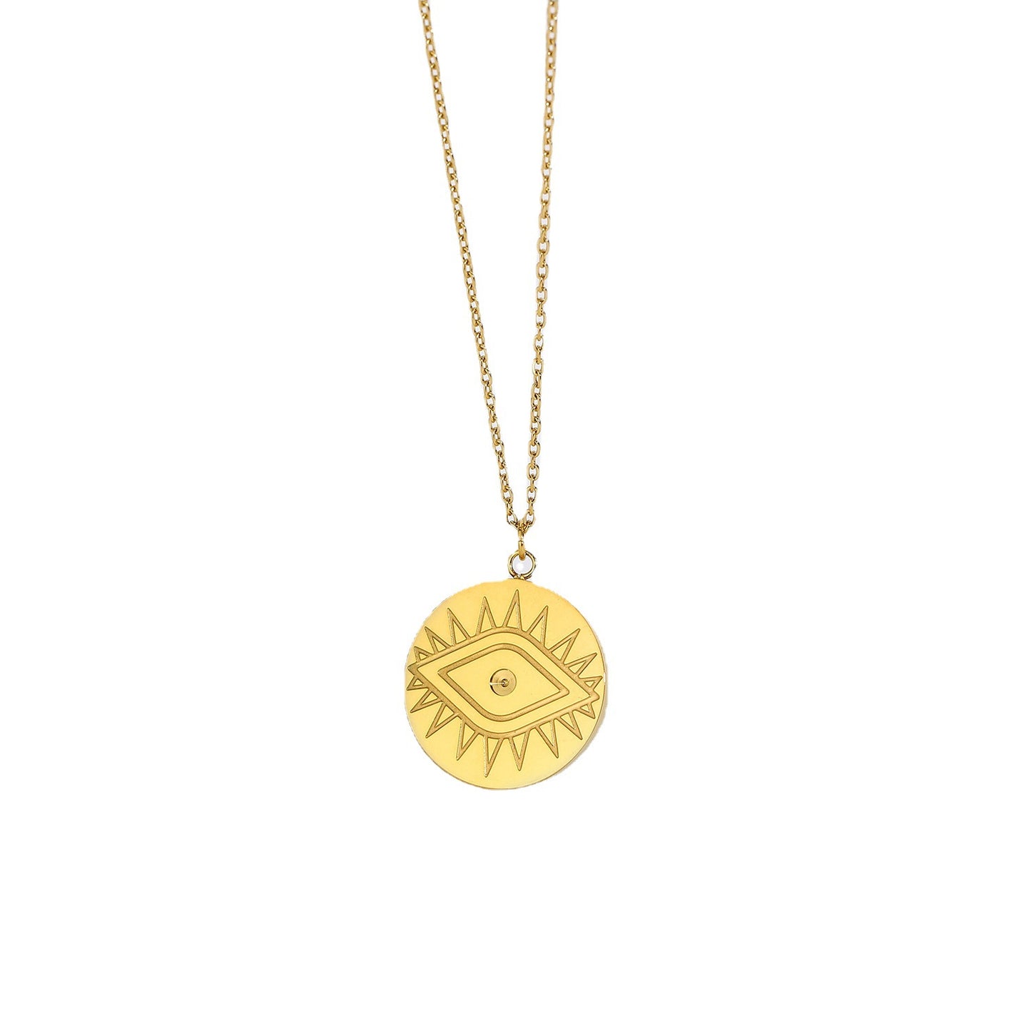 5pcs Devil Eyes Pendant Necklace 18K Gold Plated 316L Stainless Steel Coin Necklace For Men And Women Jewelry