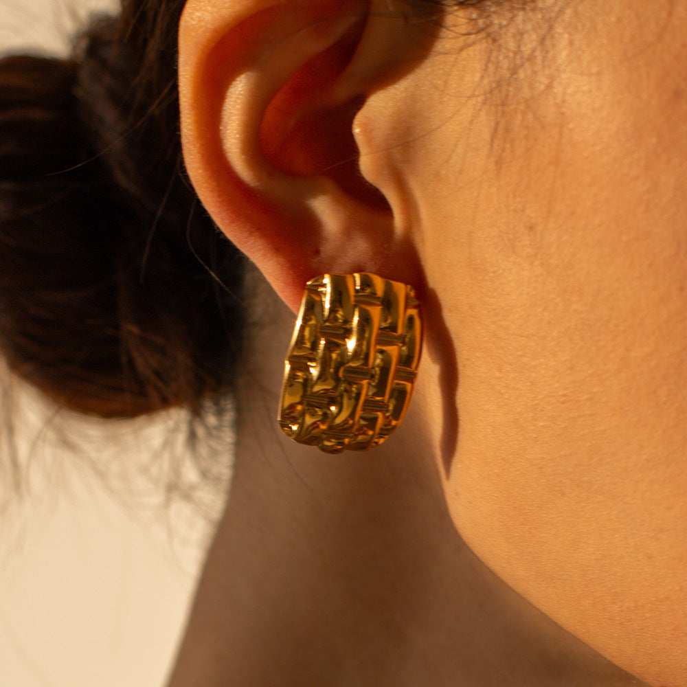 5pcs 18K Gold Stainless Steel Texture Exaggerated Earrings Women's Fashion All Matching Earrings Accessories