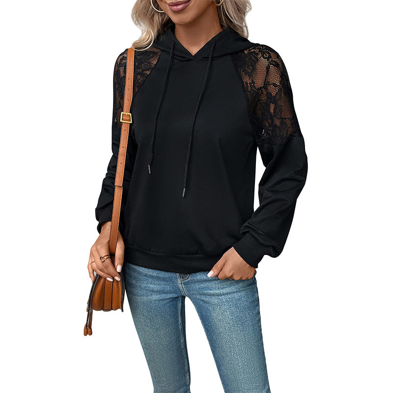 New Autumn Fashion Women Long-Sleeved Hooded Black Hoodie