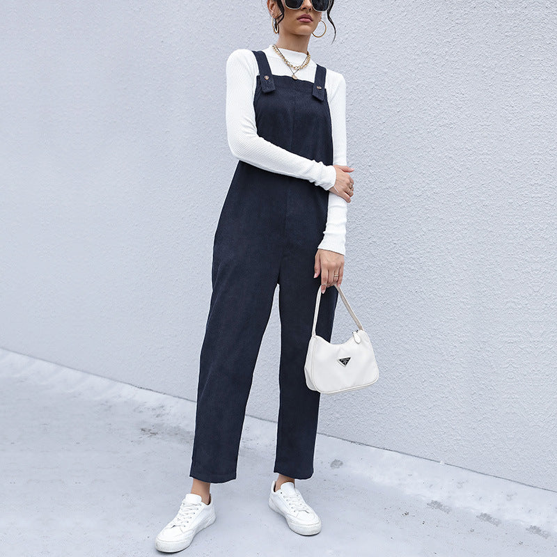 Autumn New Clothing Warm Corduroy Pants Loose Solid Color Overalls