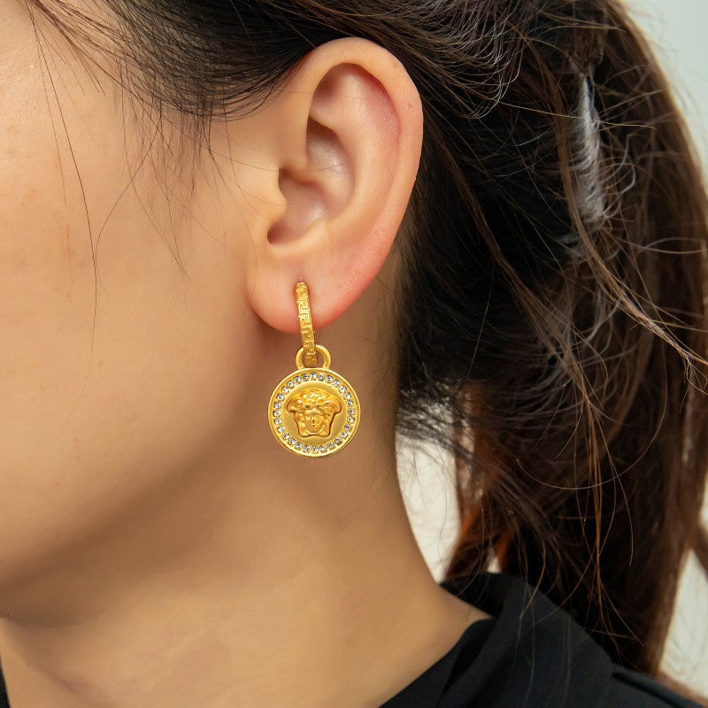 Retro Niche Design Matte Head C Earrings Light Luxury High Sense Full Of Diamond S925 Earrings Earrings