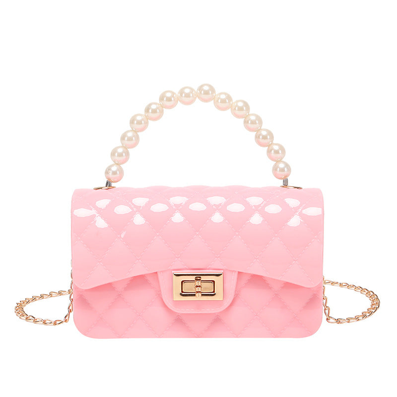 Bag Summer New Diamond Lattice Solid Color Pearl Hand Jelly Bag Pvc Women's Single Shoulder Crossbody Bag