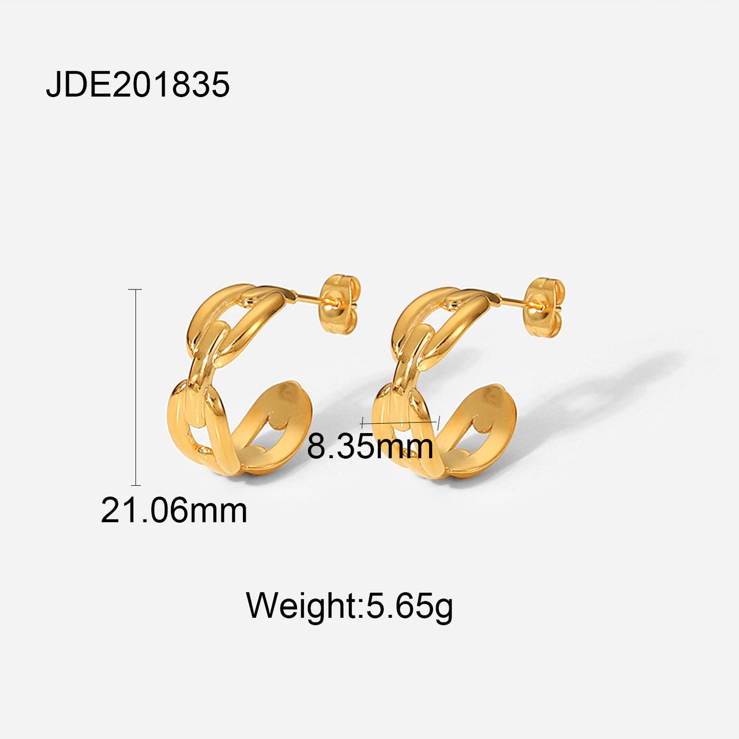 5pcs 18K Gold-Plated Stainless Steel Ring Earrings Titanium Steel Coffee Bean Buckle Chain C-Shaped Earrings