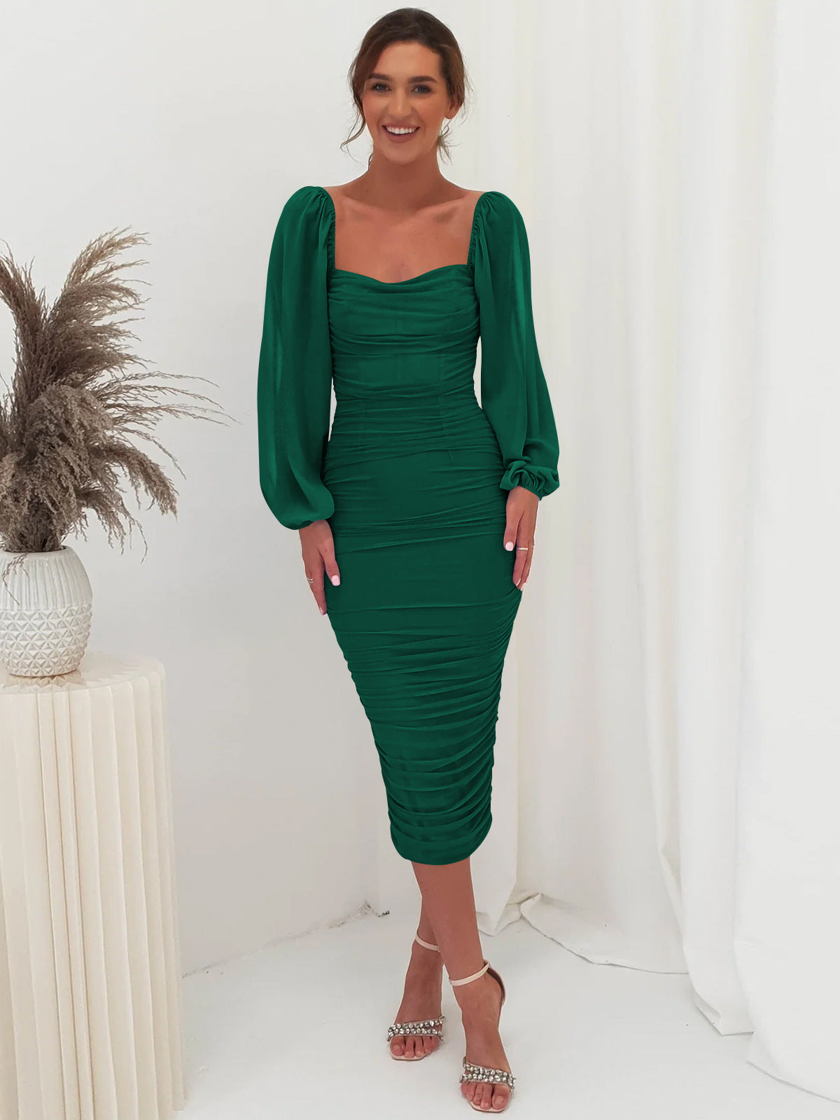 Lace Patchwork Dress Toast Dress Square Collar Slit Skirt Skirt Light Dress Bridesmaid Dress