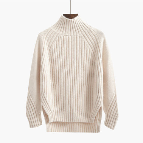 Half Turtleneck Sweater For Women Before Autumn And Winter Short After Long Swing Fork Thickened Loose Knit Bottom Coat
