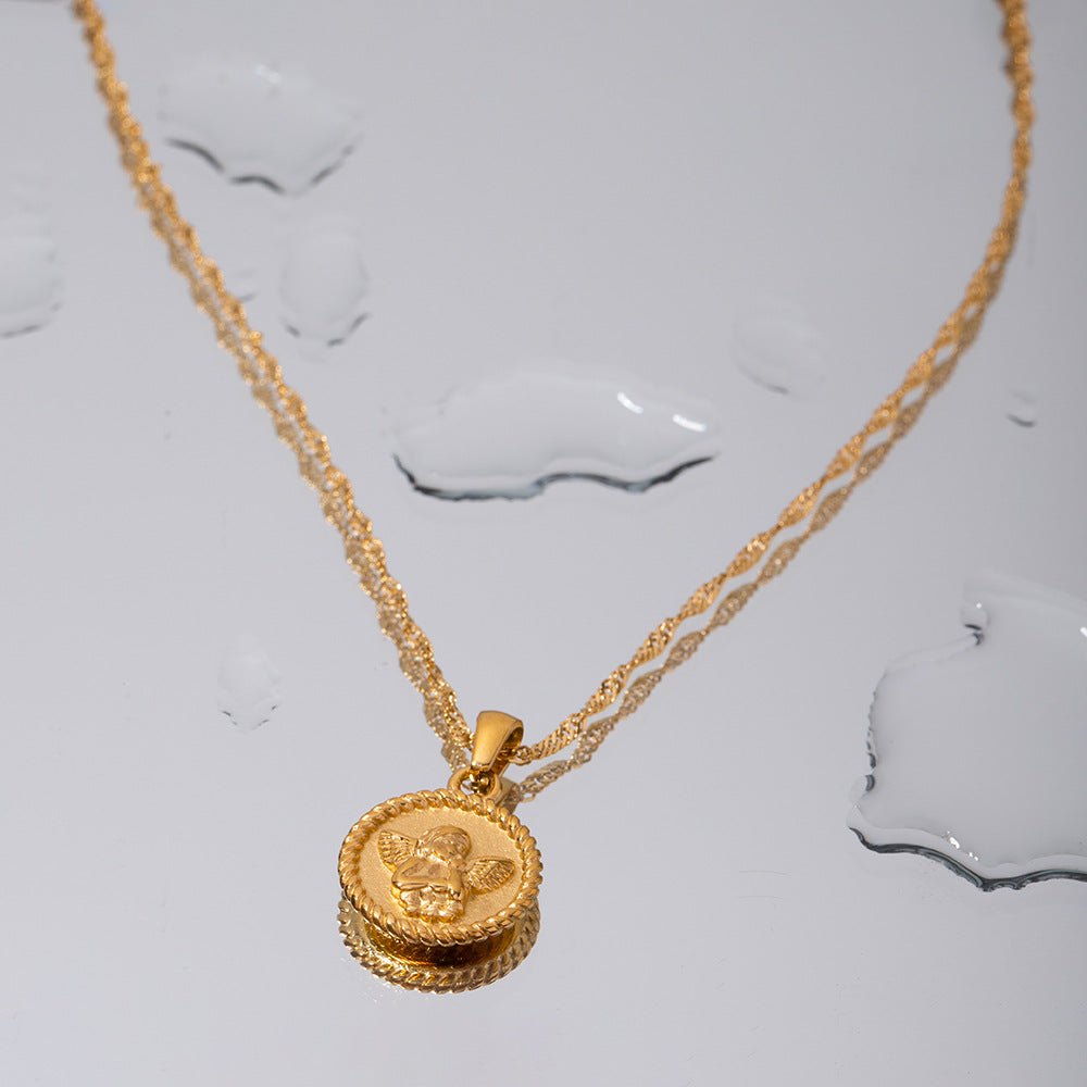 5pcs Fashion Necklace Jewelry 18K Gold Gold Plated Stainless Steel Cupid Angel Pendant Necklace