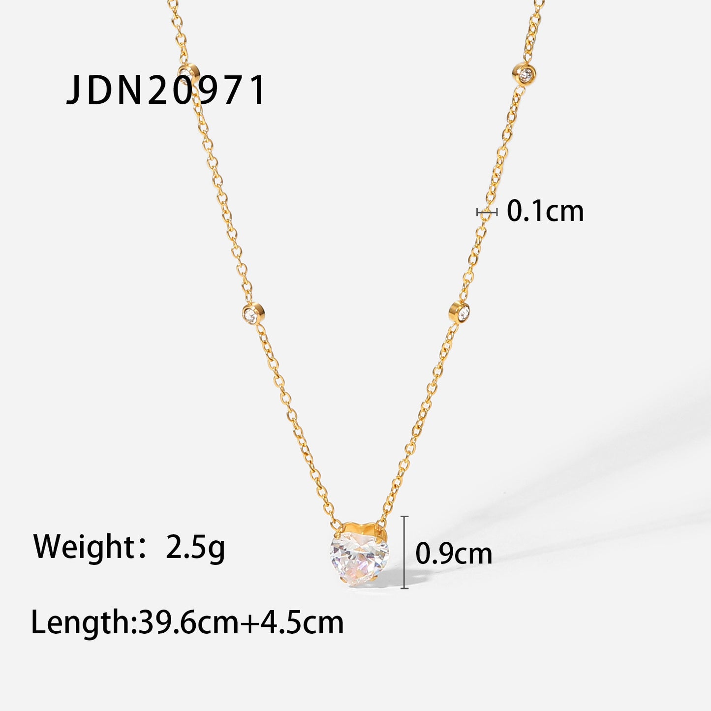 5pcs 18K Gold-Plated Stainless Steel Necklace White Heart-Shaped Zircon Necklace Ladies Temperament Jewelry With A Of Necklaces