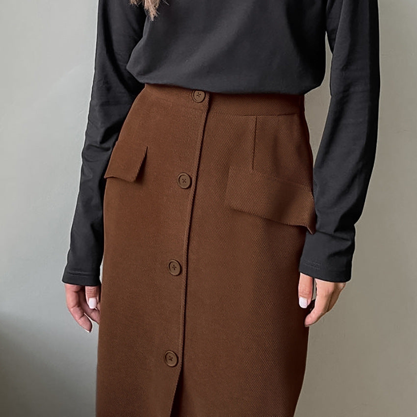 Fashion Retro Temperament Sense Of High-Waisted Slim-Fit Skirt Package Hip Skirt Sexy Slit Straight Skirt Long Skirt Autumn Dress