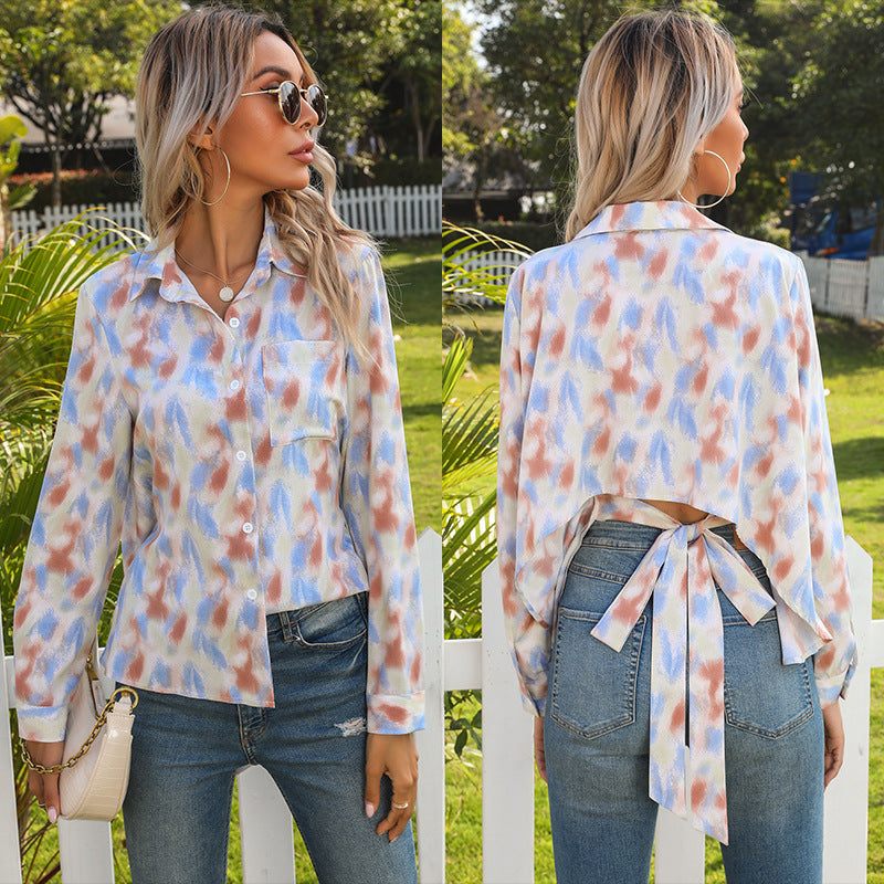 Top Tie-Dye Lapel Bow Design Sense Of A Small Shirt