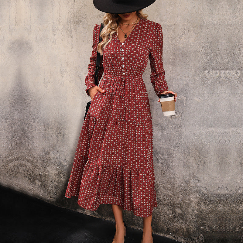 New Fashion Women Long-Sleeved Printed Autumn Dress