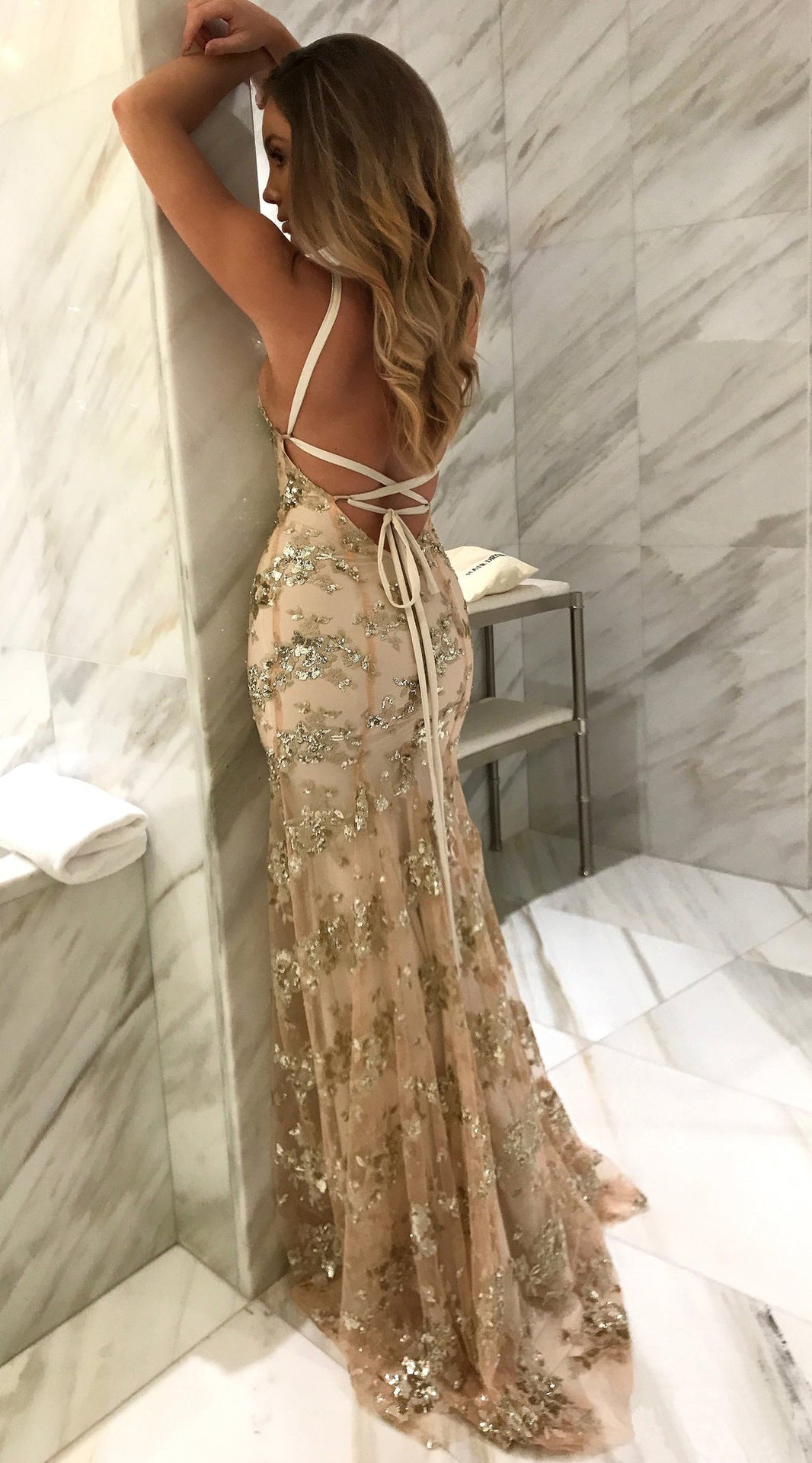New Women's Dress Halter V-Neck Halter Sequin Dress