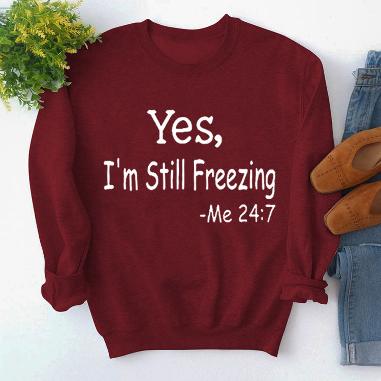 Pullover Simple Crew Neck Top Long Sleeve Yes I'M Printed Loose Hoodie