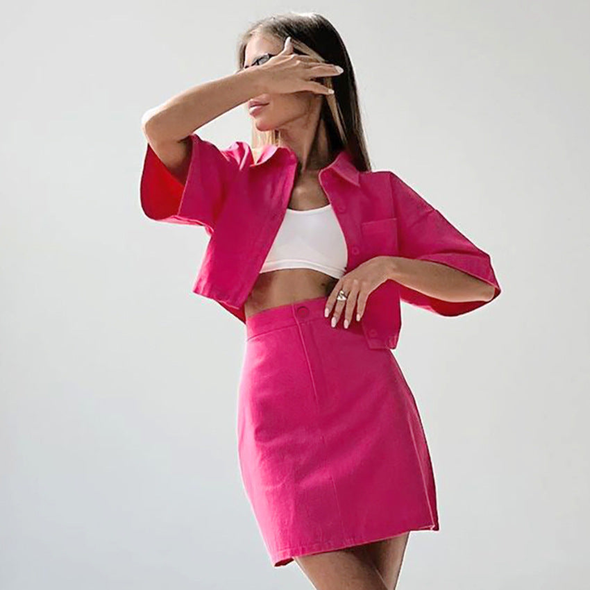 Summer New Suit Style Ol Commuter Fashion Short Sleeve Shirt Suit Skirt Spice Girls Women