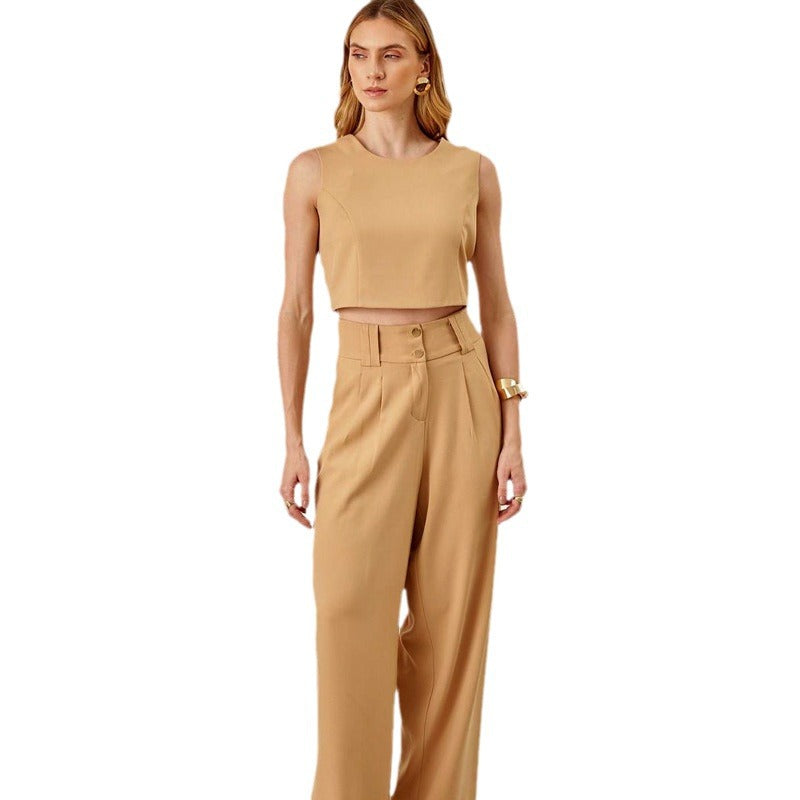 Sleeveless Casual Fashion Suit Women's Summer Solid Color Slacks Two-Piece Set