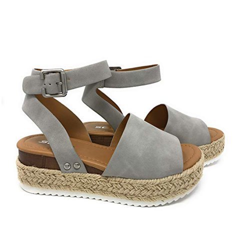 Large Size Summer Muffin Clasp Fish Mouth Sandals Side Empty Hemp Rope Braided Thick Sole Wedge Slippers