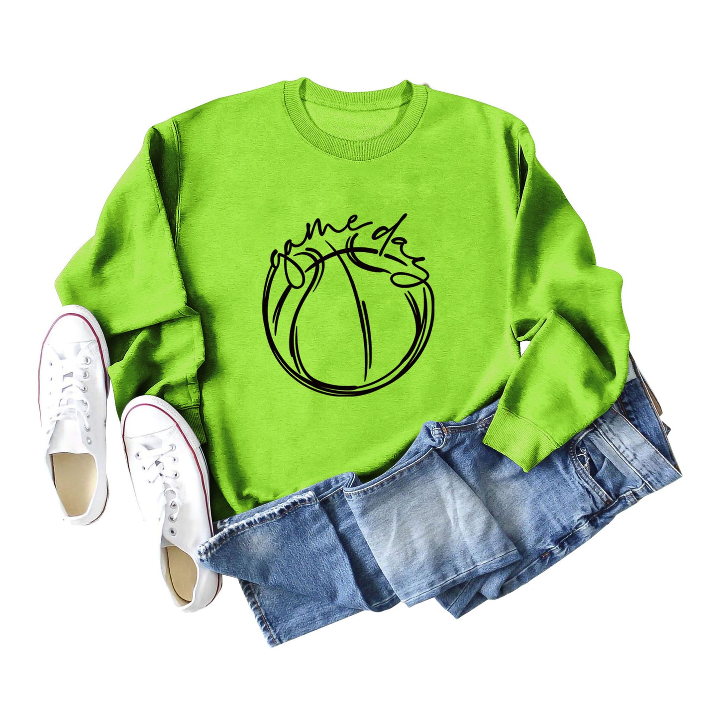 Casual Long Sleeve Shirt Game Day Fashion Women Simple Crewneck Hoodie