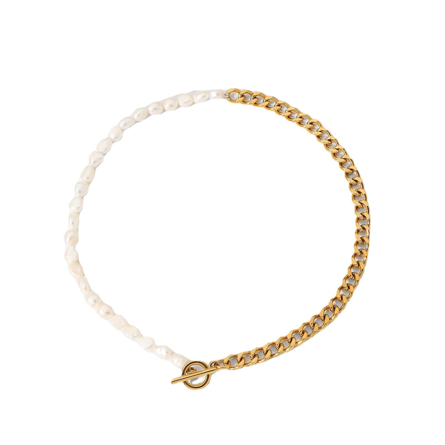 5pcs Classical Ot Button Cuban Chain Light Necklace Pearl Stainless Steel Half Chain Half Pearl Patchwork Necklace Jewelry Women