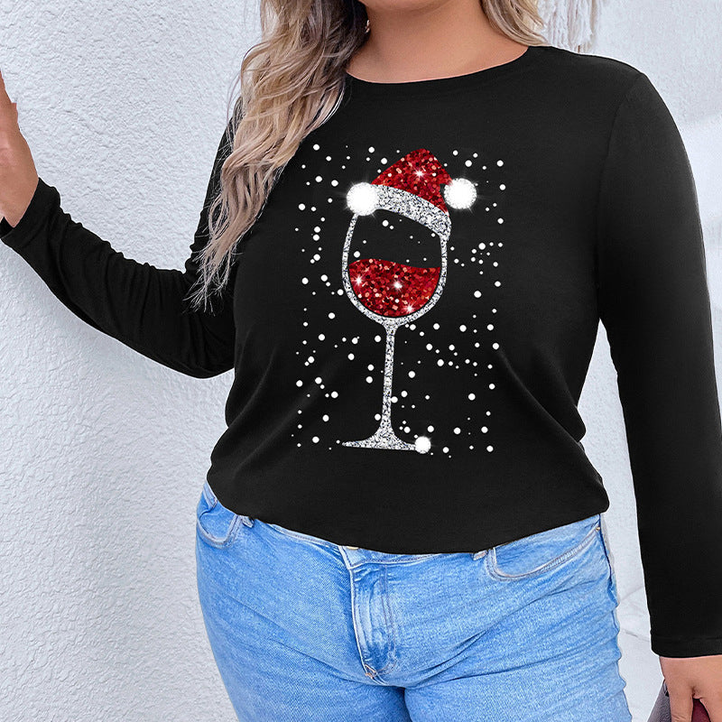 Autumn New Plus-Size Women's Christmas Long-Sleeved T-Shirt Woman