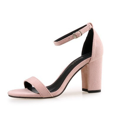 A Line Buckle High Heel Sandals Thick With Female Summer Dewtoe Black Suede Size 33 to 43