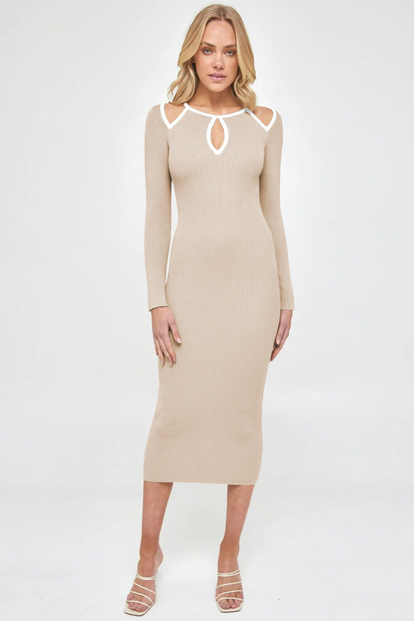 Knitted Dress Autumn Female Design Sense Of Temperament Ribbed Slim Long Sleeve Skirt Sexy Package Hip Skirt