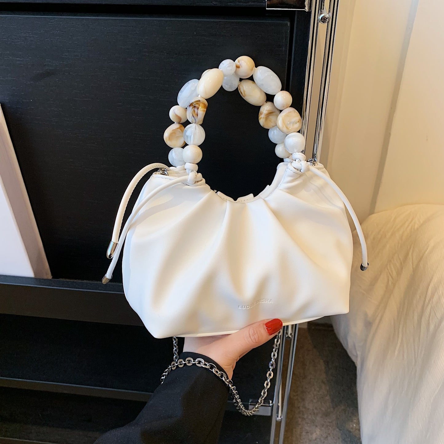 New Fashion Pleated Bag All-In-One Cross-Body Bag Women's Bag Niche Design High-Grade Pearl Handbag