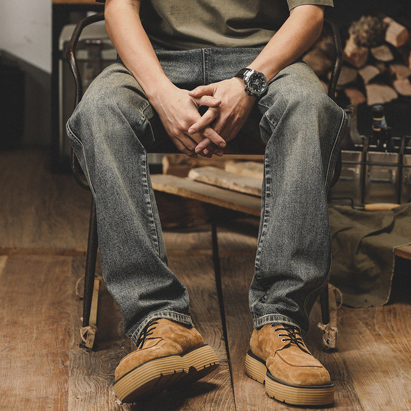 Jay Reynolds Classic Retro Jeans Men Loose Straight Yellow Mud Dyed Old Pants Men Spring And Autumn