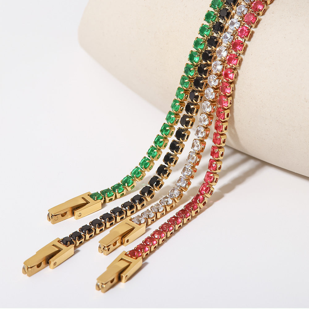 5pcs Stylish New Bracelet 14K Gold Studded With Zircon Stainless Steel Bracelet Temperament Retro Hand Bracelet Women