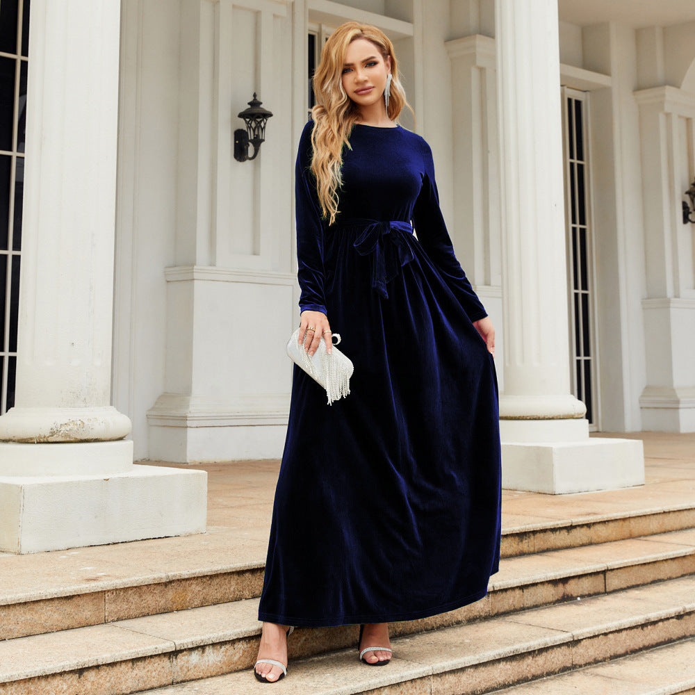 Autumn And Winter Elegant Temperament Socialite Style Long Dress Canary Solid Color Dress
