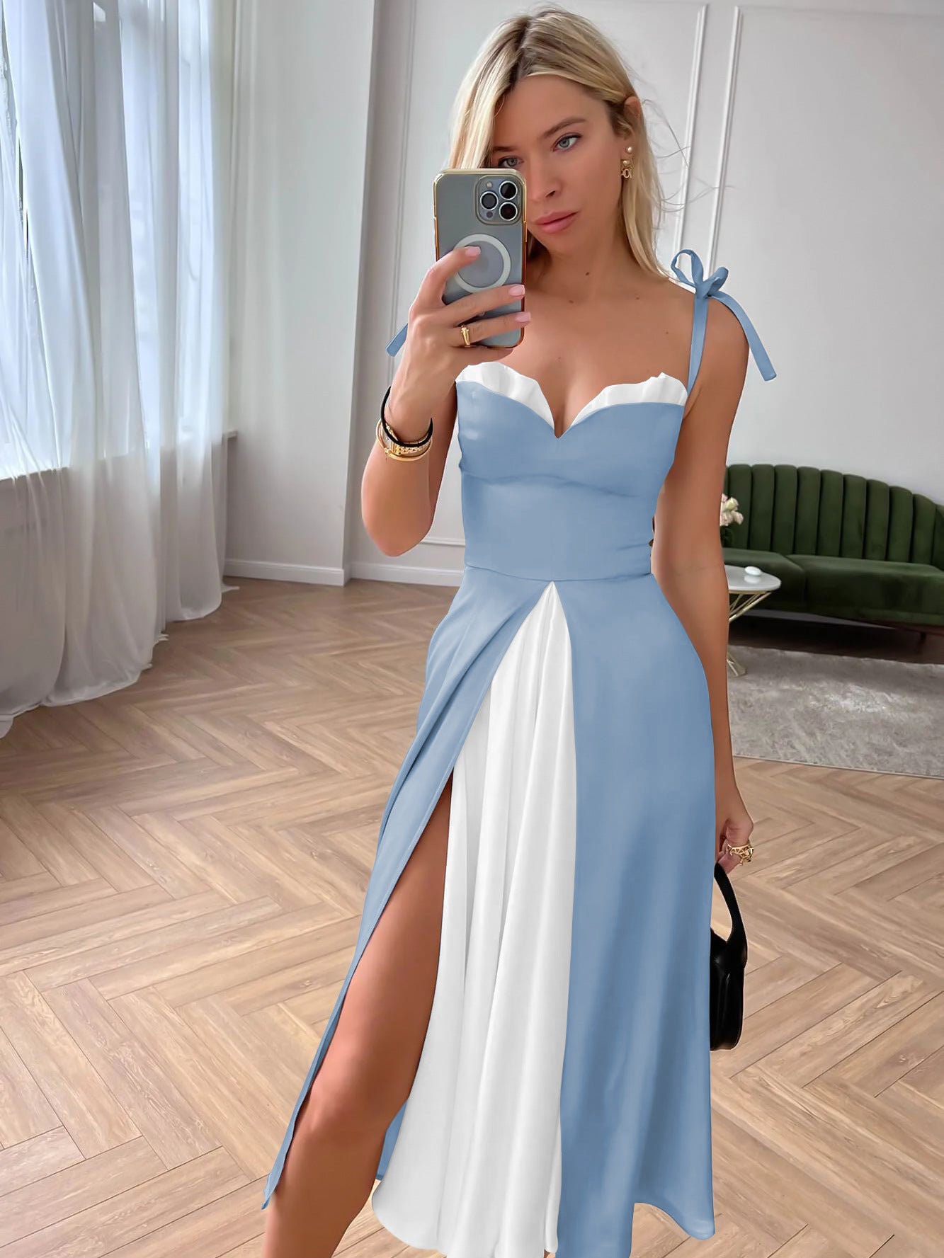 Evening Gown Split Halter Skirt Fake Two Haute Couture Satin Dresses Bridesmaid Dress