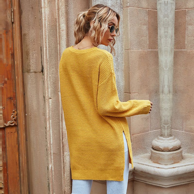 Autumn Round Neck Solid Color Twist Flower Fork Knit Bottom Sweater Sweater Female