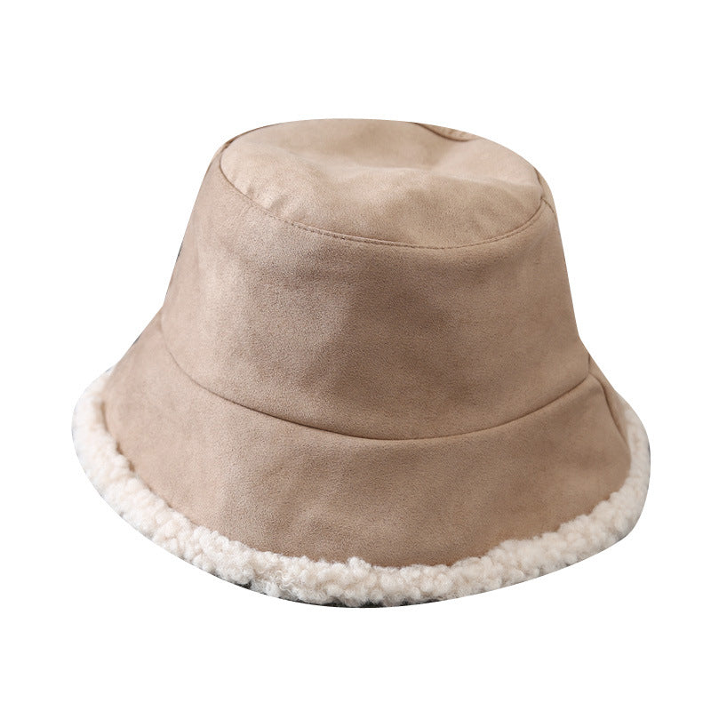 Double-Sided Hat Women's Japanese Lamb Hair Fisherman Hat Winter With Fluffy Deerskin Basin Hat Bucket Hat