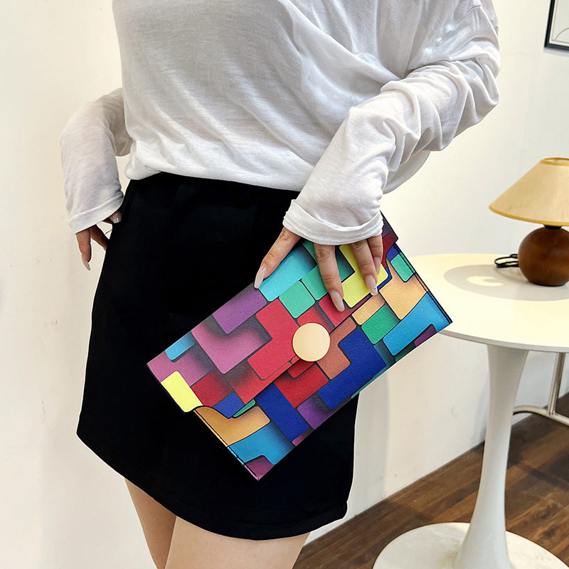 Rainbow-Colored Cover Casual Pre-Fall Chic Personality On The New Trend Color Envelope Women Hold Small Square Bag