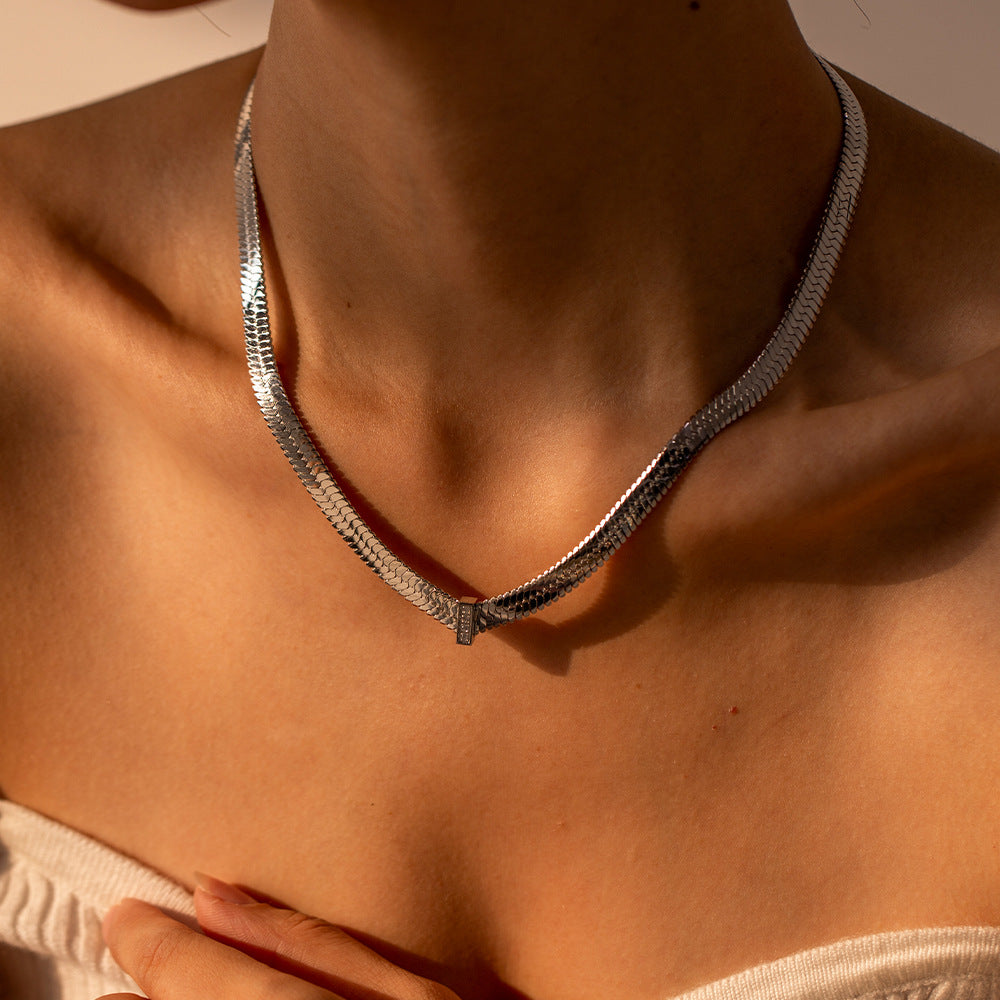 5pcs Titanium Steel Necklace 18K Gold-Plated Stainless Steel White Gold With Zirconium Necklace For Women Jewelry