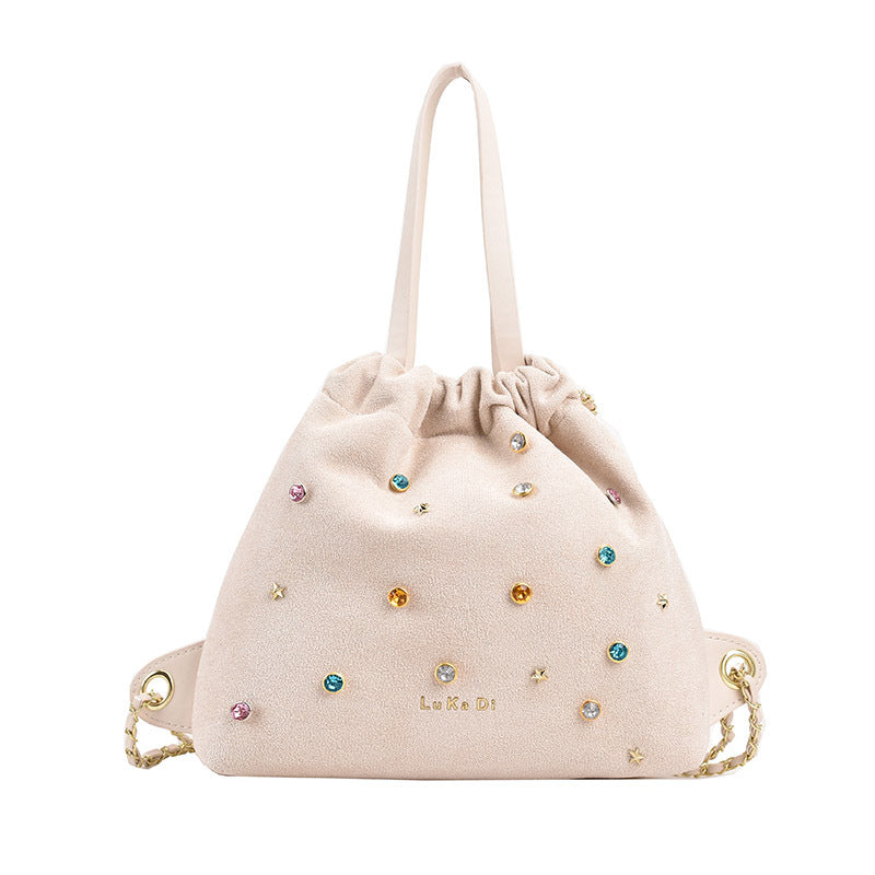 New Bag Lady Version Of Fashion Retro Drawstring Hand Bag Personality Rivets Large Capacity Backpack Tide