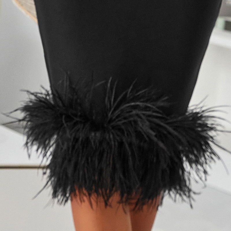 Bandage Dress Summer New Feather Tight Sexy V-Neck Halter Dress Girl Spice