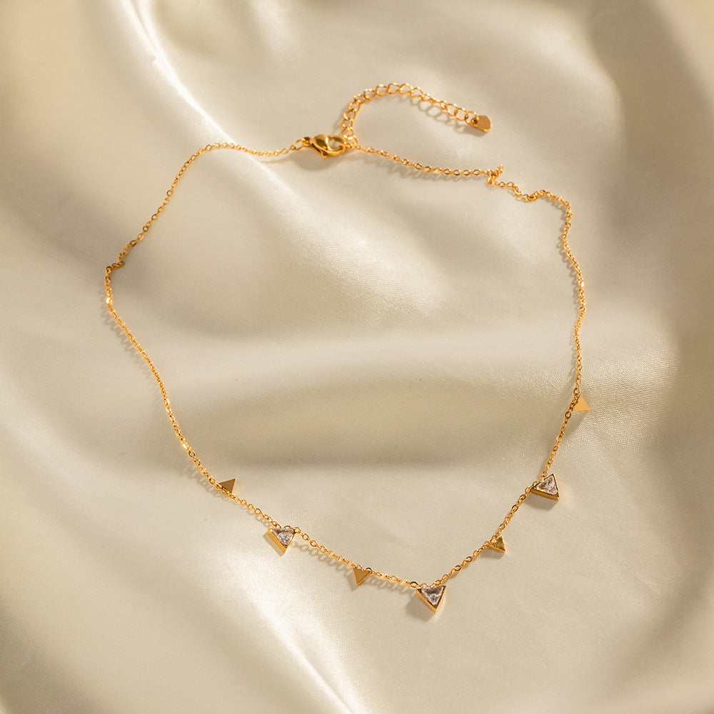 5pcs 18K Gold Stainless Steel Inset White Zircon Cone Geometric Choker Necklace Does Not Fade A Niche Jewelry