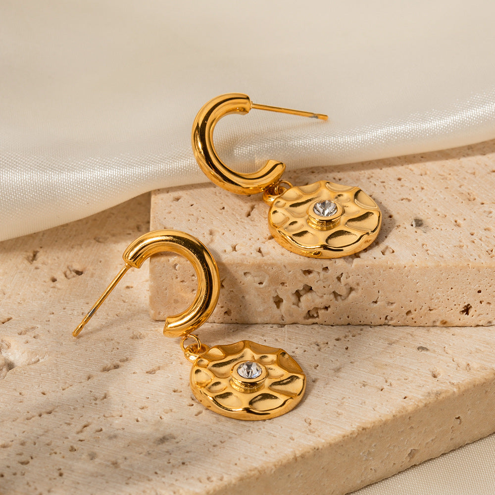 5pcs Stainless Steel Earrings 18K Gold Texture Set Diamond Round Earrings Women All Matching Earrings