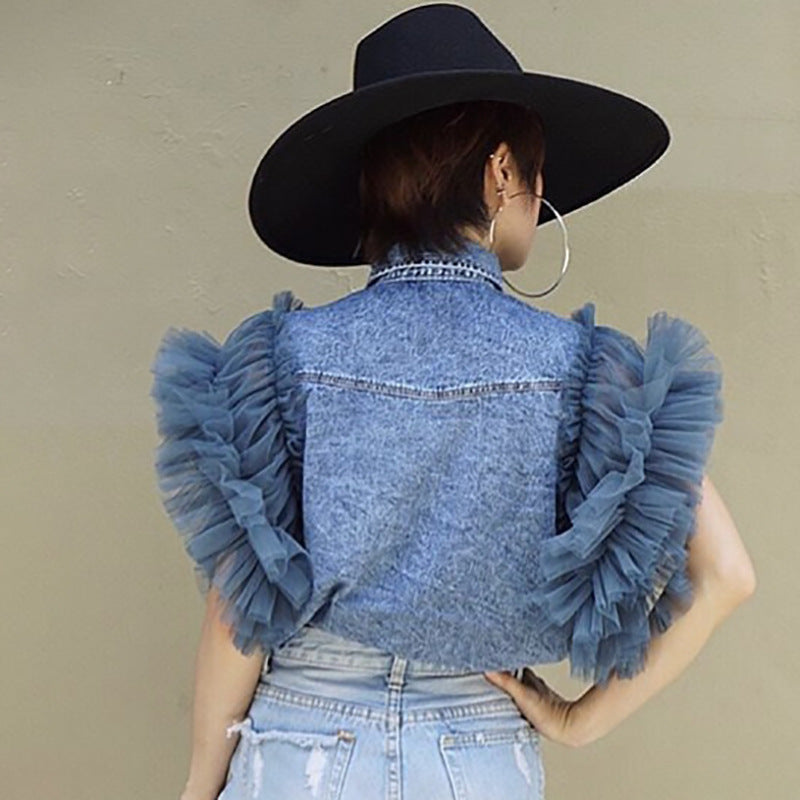 Yarn Sleeve Street Denim Vest Top Girl Spring New Girl