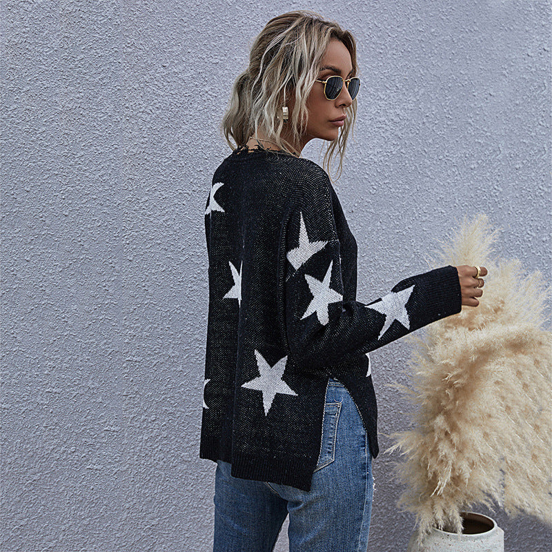 Autumn Long-Sleeved V-Neck Low-Neck Women's Knitted Bottom Sweater Sweater Woman