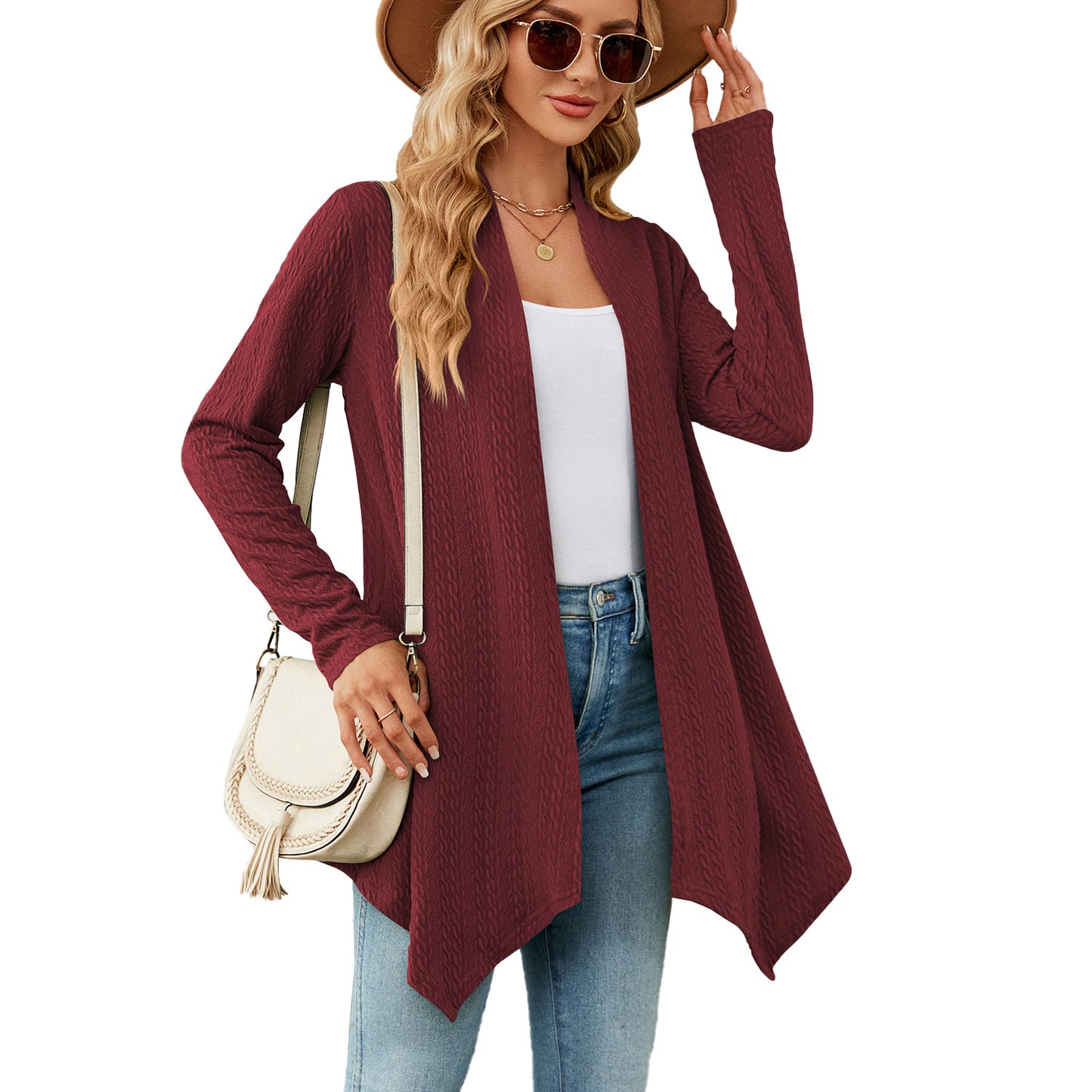 New Women's Autumn And Winter New Solid Color Loose Long-Sleeved Cardigan Coat Ladies